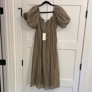 Neutral Puff-Sleeve Midi Dress - Endless Blu